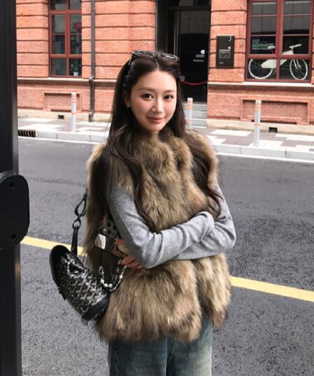 환경 보호 털 모피 베스트 쇼트 스타일 민소매 어깨 조끼 자켓 가을 겨울 영 섹션 모방 폭스 모피 조끼 여자