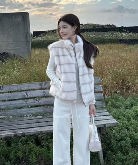 환경 보호 모방 fall 털 모피 베스트 겨울 보온 스탠드 칼라 민소매 플리스 한국 스타일 조끼 여성 코트