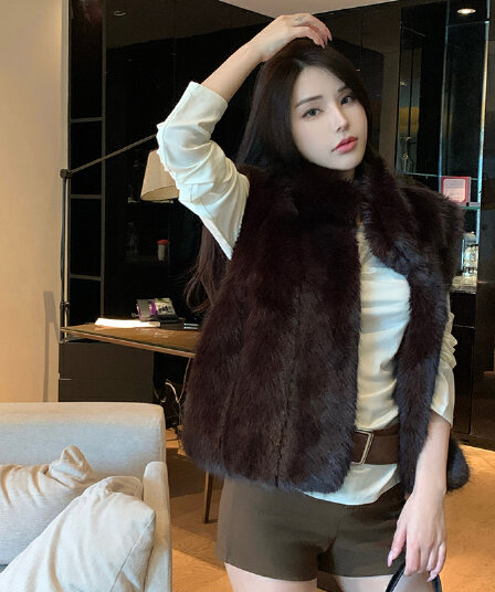 실사 모피 베스트 겨울 새로운 한국 스타일 쇼트 스타일 모피 재킷 조끼 민소매 환경 보호 여우털 코트 여성