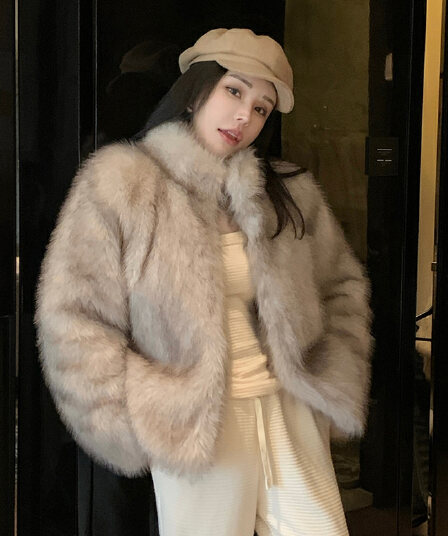 실사 c 조금 천 골드 겨울 새로운 한국 스타일 모피 세련된 환경 보호 가져 오기 여우털 모피 여성 코트