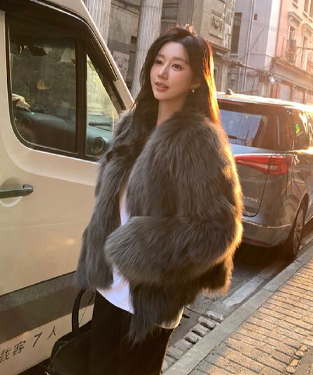 한국 스타일 작은 키 겨울 두꺼운 환경 보호 모방 여우털 모피 재킷 영 쇼트 스타일 패션 모피 코트 여성