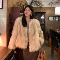 批发中古浪漫冬季新款晕染仿狐狸毛貂皮外套年轻小个子环保皮草大衣女