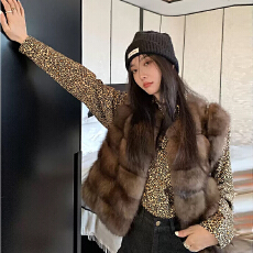 批发小个子复古风新款仿紫貂皮草马甲女圆领仿毛外套环保韩版背心外套