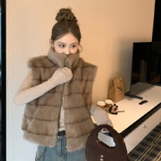 批发环保狐狸毛韩系立领仿貂毛马甲女秋冬季新款复古毛毛马夹皮草外套