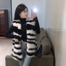 批发环保斑马纹皮草复古毛毛外套女秋冬新款气质宽松高级感开衫马甲