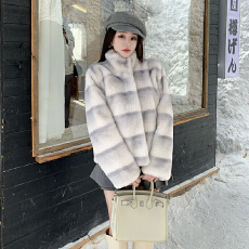 批发<b class='q'>实拍</b>冬季新款高级环保獭兔毛毛韩版双色渐变渲染短款立领外套女