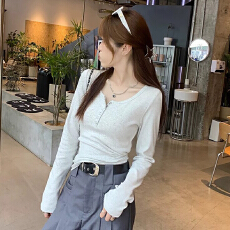 批发韩版秋冬季新款设计感罗纹长袖<b class='q'>T</b><b class='q'>恤</b>女气质修身显瘦多色百搭上衣