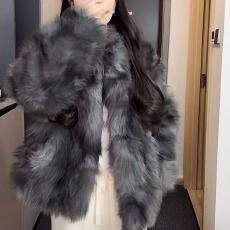 批发韩系环保皮草冬季富家千金显瘦气质仿狐狸毛毛保暖立领撞色外套女
