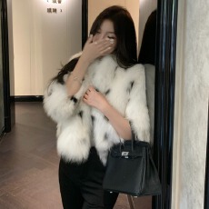 批发冬季进口环保狐狸毛新款年轻款立领小个子毛毛重工豹纹皮草外套女