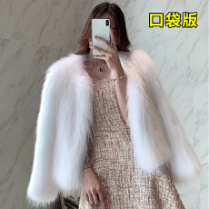 批发环保狐狸毛皮草<b class='q'>短款</b>外套女冬季新款年轻款圆领仿狐狸毛小个子大衣