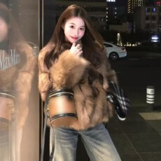 批发温柔风卡其色夹棉V领长袖短款宽松环保皮草外套显瘦气质百搭外套