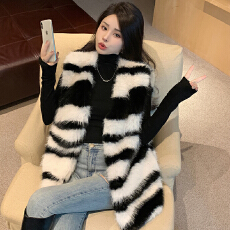 批发实拍秋冬时尚气质环保斑马纹马甲女显瘦保暖仿皮草马夹<b class='q'>中长款</b>外套