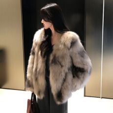 批发V领环保狐狸毛皮草外套女时尚百搭高级感扎染仿毛毛<b class='q'>中长款</b>大衣