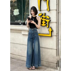 批发夏季新中式挂脖吊带<b class='q'>背心</b>无<b class='q'>袖</b>上衣女+直筒<b class='q'>牛仔</b>高腰宽松阔腿裤套装