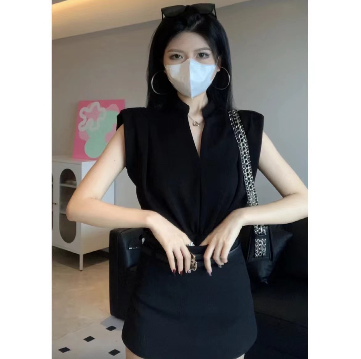 새로운 여름 여신 패션 민소매 티셔츠 슬림해 보이는 맨위 디자인 센스 작은 대중 맨위