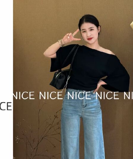 새로운 에어컨 셔츠 나만의 것을 가져와 라. 얼음 센스 비스듬한 어깨 오프숄더 품격 여름 새로운 나팔 소매 맨위 여성