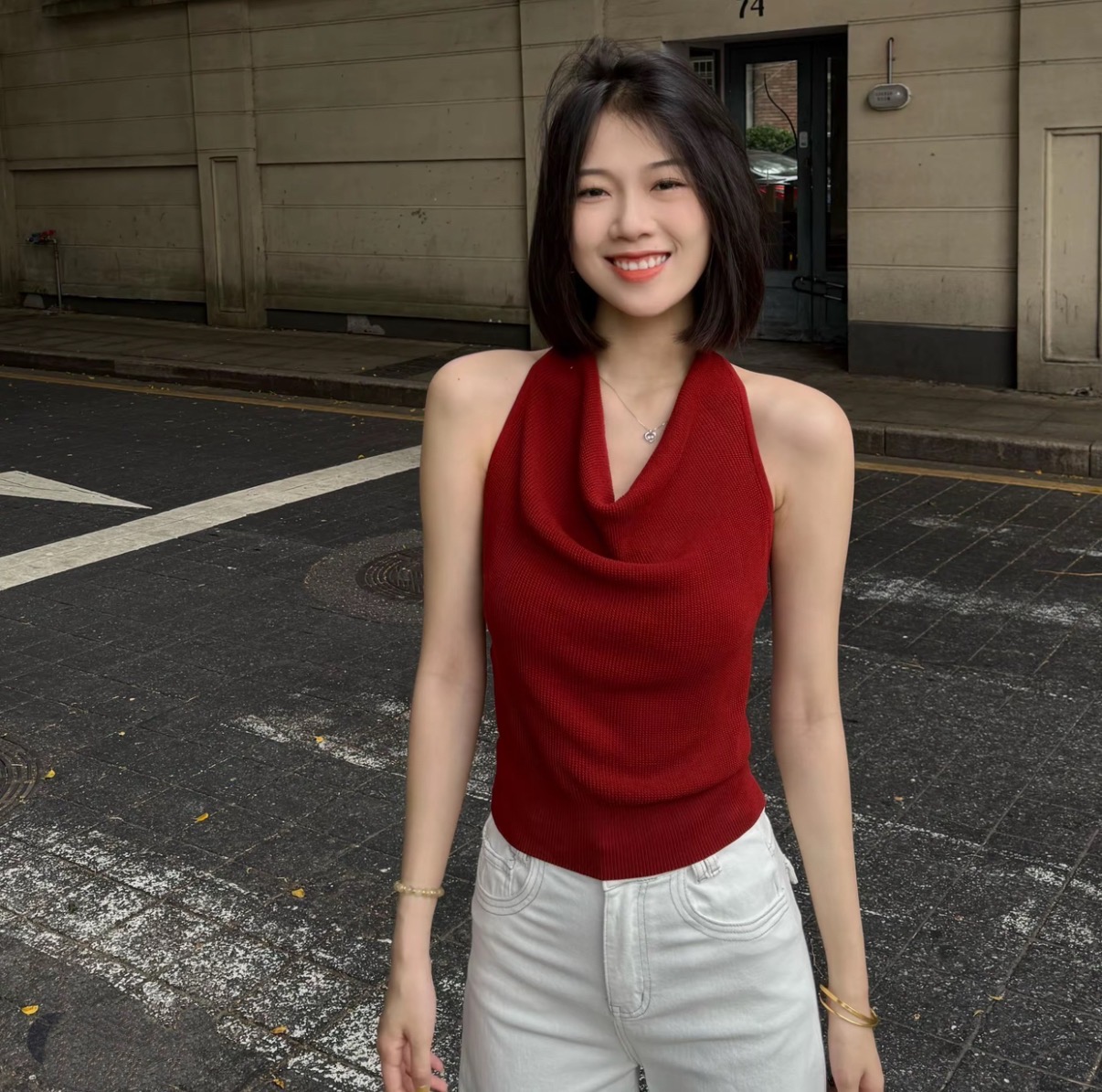 축복 복숭아 추천 여름 새로운 핫걸 순수한 욕망 슬림해 보이는 행침 목 백리스 니트 맨위