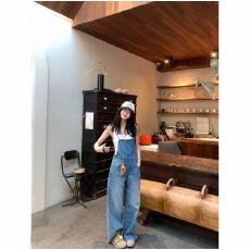 批发新款水洗牛仔背带裤女夏季宽松阔腿裤复古直筒长裤<b class='q'>连体裤</b>子