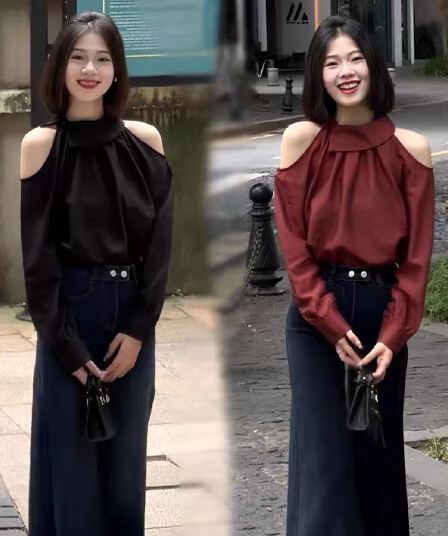 새로운 프랑스식 오프숄더 긴팔 디자인 센스 Chic 외국 가스 작은 셔츠 셔츠