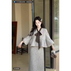 批发秋冬新款女装财阀千金小众老钱风<b class='q'>灯笼</b>袖毛呢套装