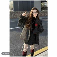批发【小榆】美式复古高级感纹理正肩毛呢西装<b class='q'>外套</b><b class='q'>女</b>半裙套装