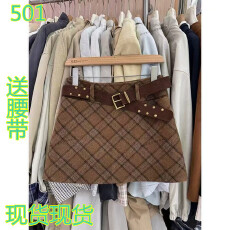 批发韩系高腰显瘦毛呢格子<b class='q'>半身裙</b>女25秋季新款宽松百搭防走光A<b class='q'>字</b><b class='q'>裙</b>