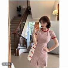 批发【甜荔枝】甜美<b class='q'>复古</b>格纹百褶裙夏收腰显瘦气质长短款连衣裙