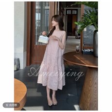 批发Ameiying-“樱花卷”优雅减龄圆领100苎麻拼接<b class='q'>连衣裙</b>