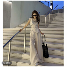 批发高级感气质亚麻套装女夏季新款气质上衣阔腿裤时尚显瘦透气两件套