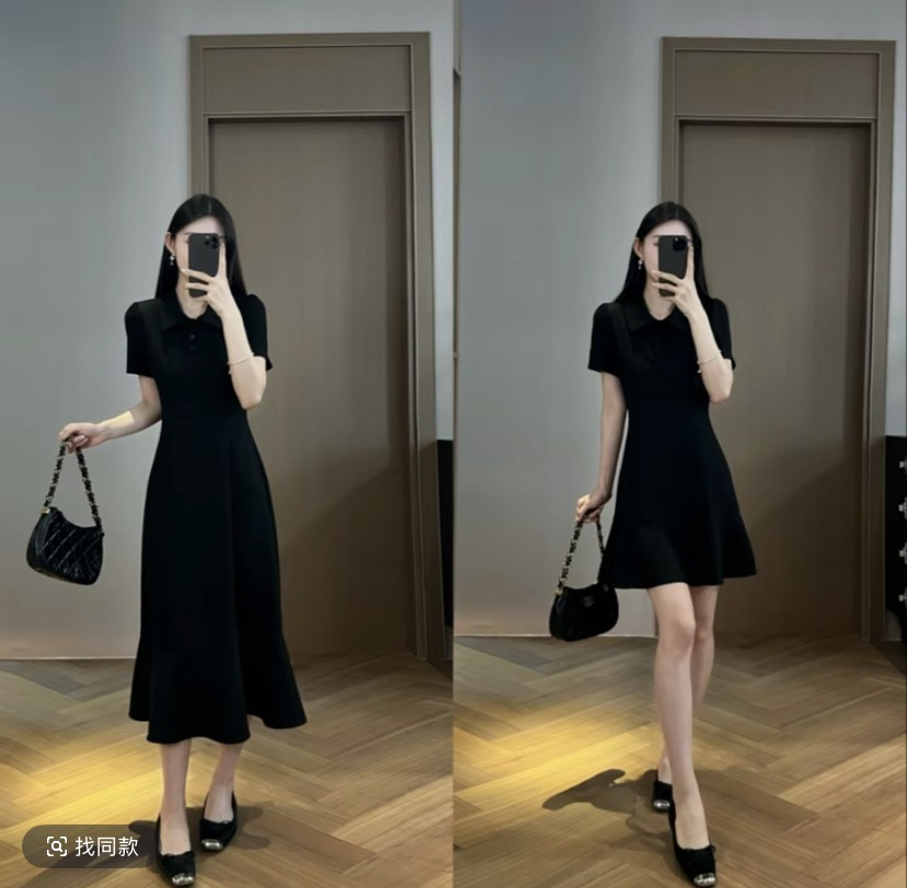 2026 여름 레트로 반팔 검정색 작은 검은 드레스 슬림해 보이는 품격 패션 디자인 센스 드레스 c0224