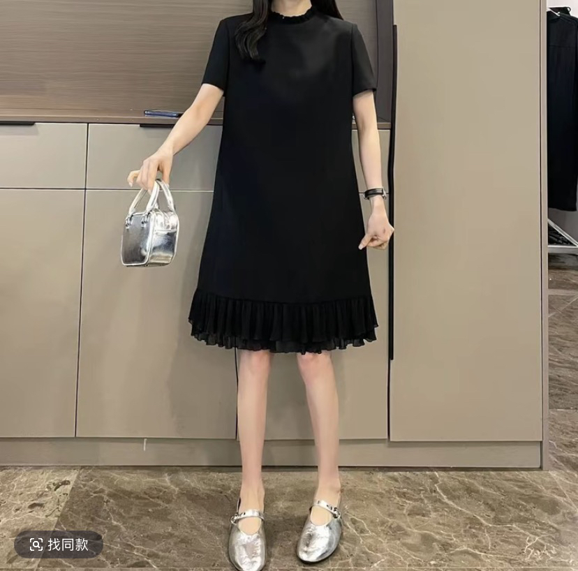 쌀 수 있습니다. mk-3847zj 슬림해 보이는 검정색 프릴 드레스 2026 여름 여성 의류 아메리칸 연인 바람 치마