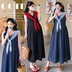 实拍现～2026韩系温柔孕妇装夏装无袖v领洋气潮妈减龄披肩两件套