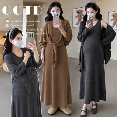 批发实～现 2026<b class='q'>秋</b>季孕妇套装花边吊带连衣裙+绑带披肩开衫两件套温柔