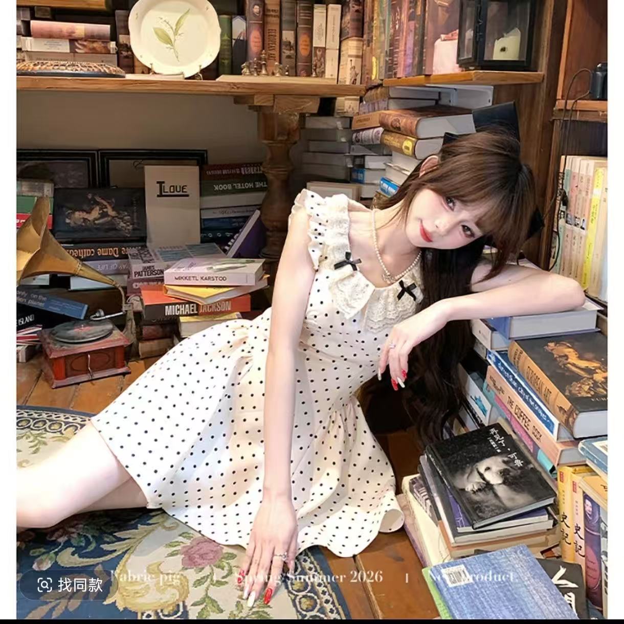 화이트 치자 나무 밀크 셰이크 프랑스식 천 금빛 바람 miu 부서 도트 무늬 여성 드레스 여름 Feifei 소매 cos