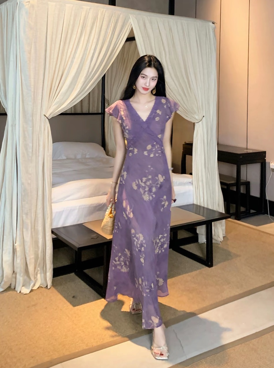 링 茜 거만한 와우 暮 자주색 꽃 법원 프랑스식 꽃무늬 레이스 드레스 몸매 가꾸기 슬림해 보이는 품격 분위기 센스 치마 아이들