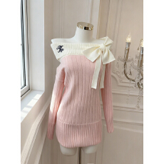 批发实价已保护 被夸爆了~温柔风一字露肩蝴蝶结裙女氛围感针织上衣