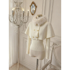 批发实价已保护 贵气千金氛围感订单爆款韩式宽松<b class='q'>双排扣</b>披风毛衣毛领