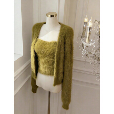 批发实价已八载 温柔慵懒风仿貂绒针织开衫吊带<b class='q'>背心</b>两件套女显瘦套装