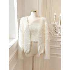 批发实价已八载 温柔慵懒风仿貂绒针织开衫吊带<b class='q'>背心</b>两件套女显瘦套装