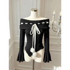 批发实价已保护 韩系ins纯欲风洋气修身不规则<b class='q'>一字肩</b>长袖针织T恤衫女