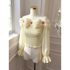 实价已保护 氛围感重工钉钻褶皱一字肩雪纺衬衫女名媛修身上衣