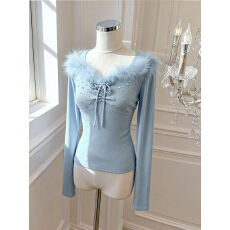 批发实价已保护 法式小众鸵鸟毛针织衫上衣女装设计感重工镶钻打底衫