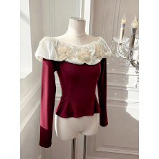 批发实价已保护 秋季法式温柔一字肩小香风荷叶边长袖T恤衫上衣女装