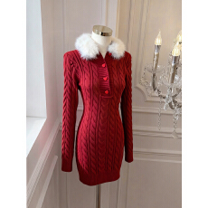 批发实价已保护 连帽麻花毛衣裙女秋冬季修身包臀打底针织连衣短裙子