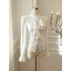 批发实价已保护 复古宫廷风蕾丝立领荷叶边衬衫秋<b class='q'>冬</b>气质内搭上衣