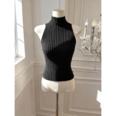 批发实价已保护 绝美韩系半高领女挂脖前后两穿针织背心露背修身上衣