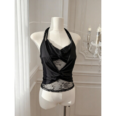 批发实价已保护 新款甜辣妹修身吊带女挂脖蕾丝纯欲透视性感气质背心