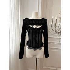 批发实价已保护 纯欲风甜美木耳边洋气短<b class='q'>针织衫</b>女设计感性感<b class='q'>镂空</b>T恤