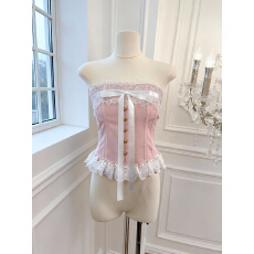 批发实价已保护 辣妹纯欲风蕾丝拼接抹胸背心女蝴蝶结系带<b class='q'>短款</b>上衣