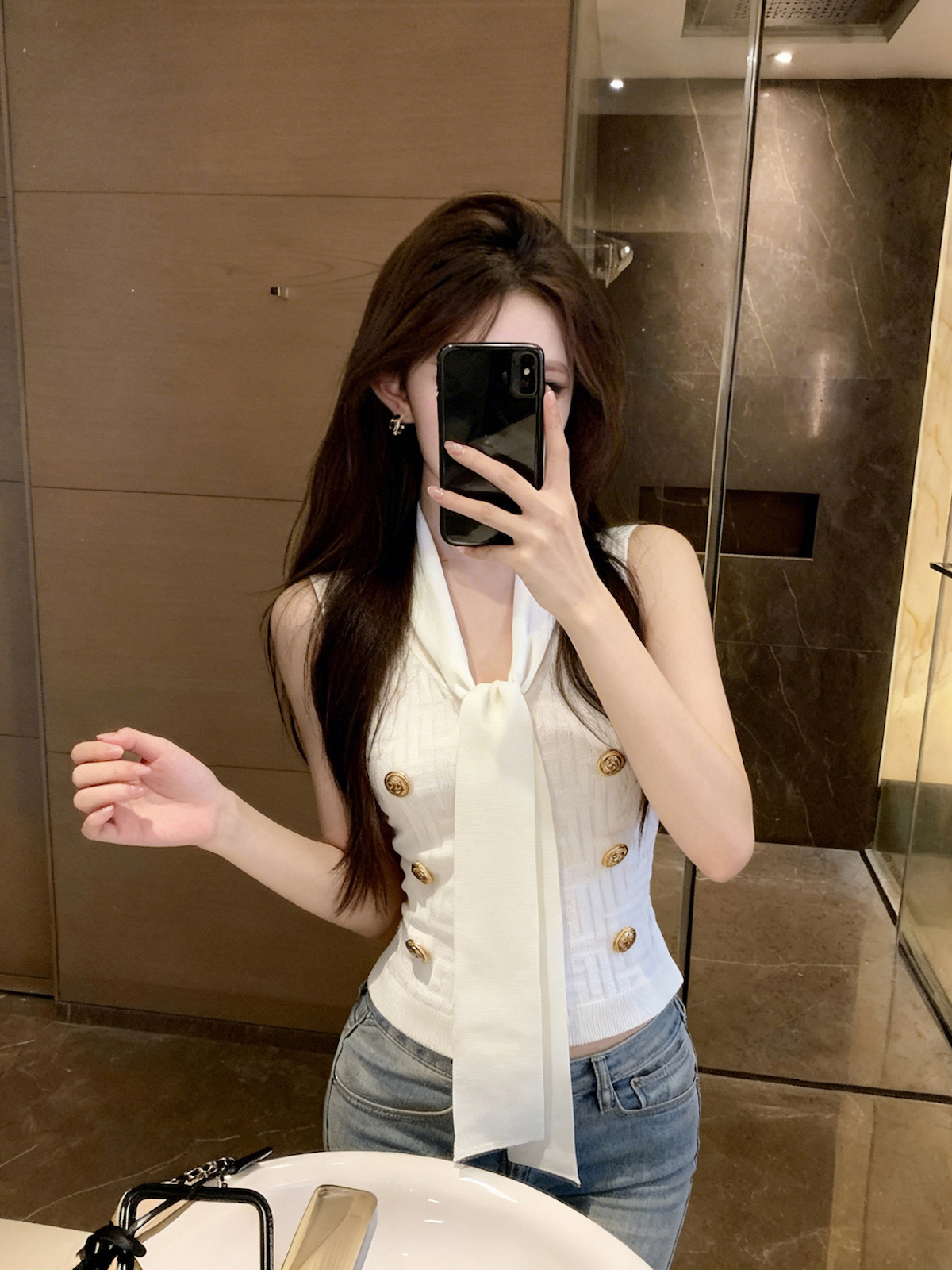 RY70057# 名媛小香风针织背心夏设计感修身短款V领无袖上衣女